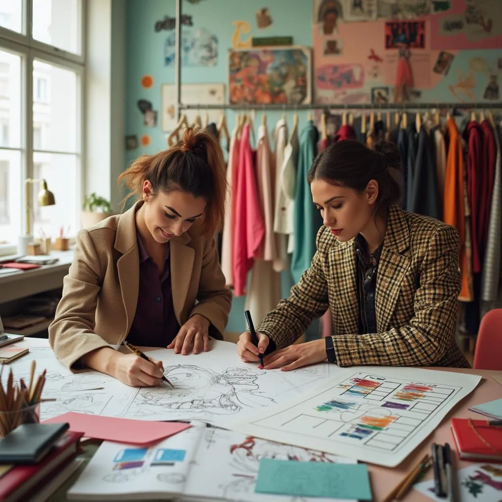 Equipo de diseño trabajando en bocetos